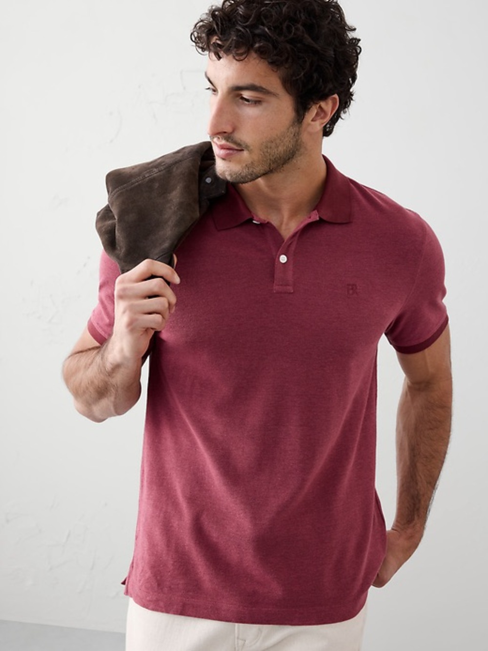 Banana Republic men’s XS 100% organic cotton pique polo tee maroon red classic